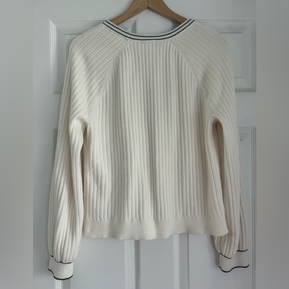 Talbots Ribbed Knit Cardigan Cream with Navy Trim - Picture 3 of 6